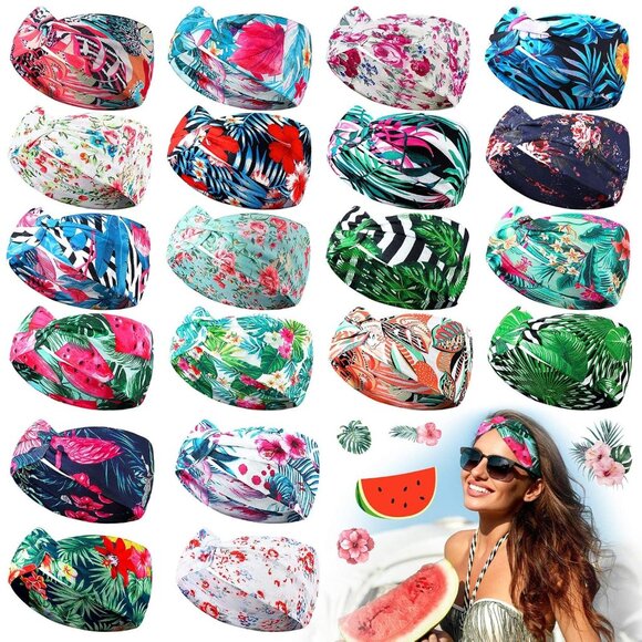 20 Pcs Boho Headbands Women Floral Vintage Wide Stretchy Hair Wraps - Picture 1 of 7